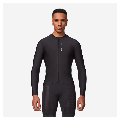 Unisex dres na cestnú cyklistiku Racer 2 dlhý rukáv medzisezóna čiernosivý