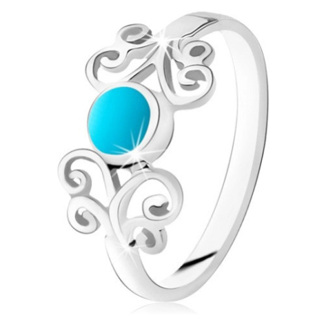 Strieborný prsteň 925, krúžok tyrkysovej farby, lesklé ornamenty, úzke ramená - Veľkosť: 64 mm
