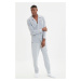 Trendyol Men's Gray Regular Fit Top Bib Detailed Knitted Pajamas Set.