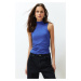 Trendyol Saxe Blue Basic High Neck Regular Zero Sleeve Knitted Blouse