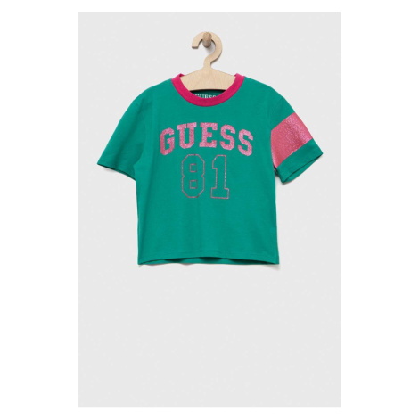 Detské bavlnené tričko Guess zelená farba