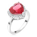 Strieborný prsteň 925 - veľký červený srdcový kameň, zirkónový lem - Veľkosť: 68 mm
