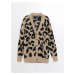 LC Waikiki LCW Modest V Neck Leopard Patterned Long Sleeve Women's Knitwear Cardigan