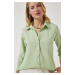 Happiness İstanbul Women's Light Green Soft Textured Basic Shirt