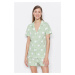 Trendyol Mint 100% Cotton Polka Dot Shirt-Shorts Knitted Pajama Set