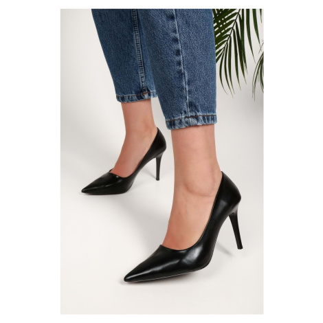 Shoeberry Women's Lyvia Black Metallic Stiletto Heel Shoes