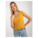 Dark yellow short formal blouse with necklace