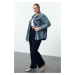 Trendyol Curve Blue Wide Cut Trouser Plus Size Denim Jacket