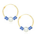 Okrúhle náušnice z 9K zlata - biela sladkovodná perla, modré kryštáliky