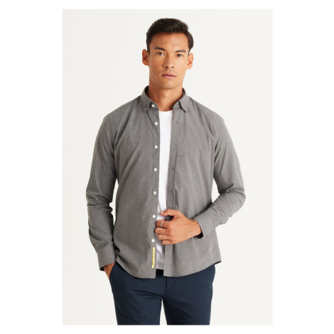 AC&Co / Altınyıldız Classics Men's Gray Slim Fit Slim Fit Shirt with Hidden Buttons Collar