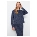 Trendyol Navy Blue Hooded Soft Knitted Pajamas Set