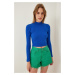 Happiness İstanbul Women's Vibrant Blue Ribbed Turtleneck Crop Knitted Blouse