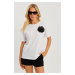 Cool & Sexy Women's White T-Shirt with Rose Accessories