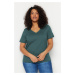 Trendyol Curve Emerald V-Neck Basic 100% Cotton Knitted T-Shirt