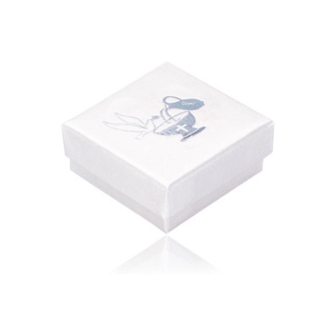 Lesklá darčeková krabička perleťovobielej farby - kalich, džbán, holubica, strieborné farebné pr