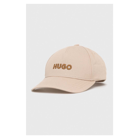 Bavlnená šiltovka HUGO béžová farba, s nášivkou Hugo Boss