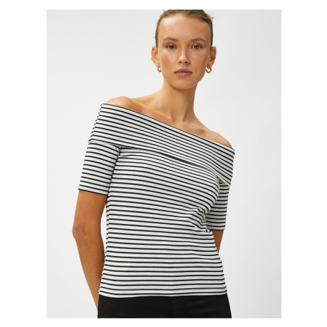 Koton Off-the-Shoulder T-Shirt with Short Sleeves in a Slim Fit