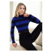 28277 Dewberry Striped Crop Knitwear Sweater-SAKS-NAVY