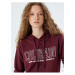 Koton College Sweatshirt Hooded Kangaroo Pocket Printed Raised