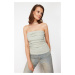 Trendyol Mint Drape Detailed Lurex/Silvery Strapless Elastic Knitted Blouse