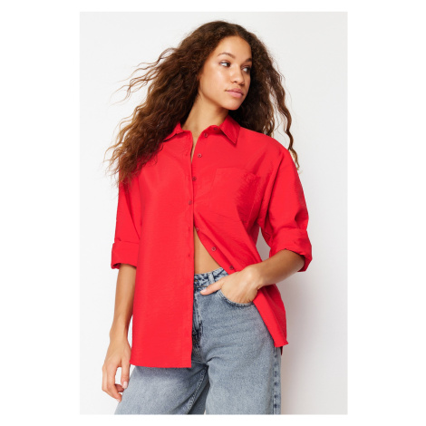Trendyol Red Wide Fit Oversize Woven Shirt