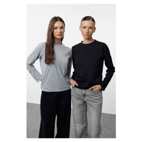 Trendyol Black-Grey 2 Pack 100% Cotton Crew Neck Regular/Normal Cut Knitted T-Shirt