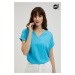 Women's blouse with V-neck MOODO - blue