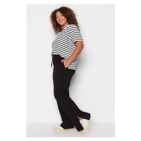 Trendyol Curve Black Straight Fit Slim Slit Knitted Sweatpants