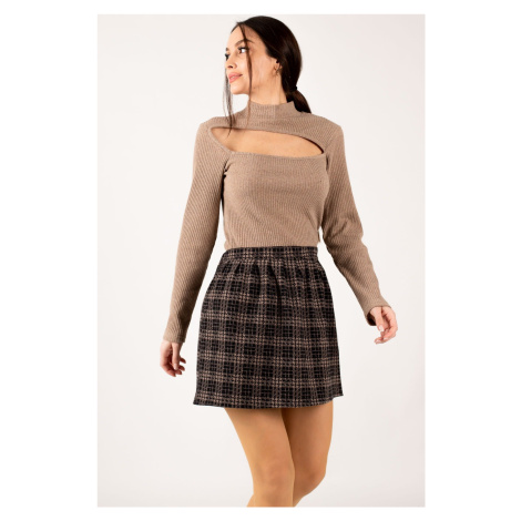 armonika Women's Mink Check Short Skirt With Elastic Waist