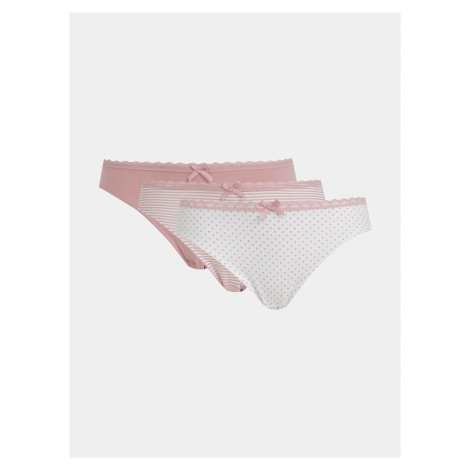 Sada troch vzorovaných nohavičiek v bielej a rúžovej farbe Dorina Mila