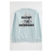 Trendyol Ice Blue Regular Cut Floral and Text Printed Sweatshirt