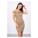 Dress with loose shoulders and camel ruffles