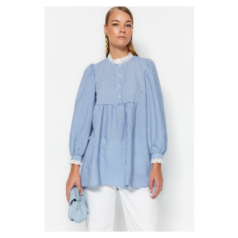 Trendyol Weave See-through Plaid Tunic with Lace in Blue