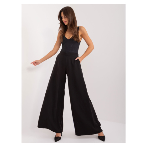 Black wide-leg fabric trousers