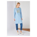 Trendyol Blue Printed Long Knitted Tunic