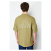 Trendyol Khaki Oversize/Wide Cut Raised Text Printed 100% Cotton T-Shirt