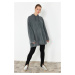 Trendyol Anthracite Acid Washed Hooded Oversize Knitted Sweatshirt