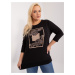 Black plus-size cotton blouse with applique