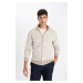 DEFACTO Men's Beige Standard Fit Regular Cut Stand Collar Zippered Jacquard Cardigan