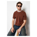 Trendyol Limited Edition Brown Relaxed Knitwear Banded Textured Pique T-Shirt