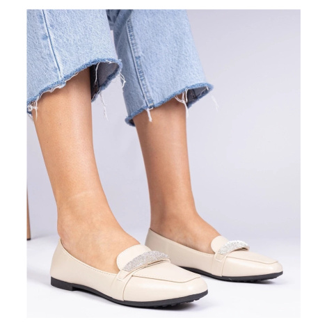 marka niezdefiniowana Beige women's moccasins with rhinestones Kaletta