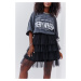 Black tulle mini skirt with flounces