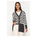 Trendyol Anthracite V-Neck Striped Knitwear Cardigan