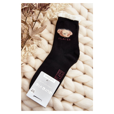 Thick cotton socks with teddy bear, black