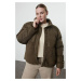 Trendyol Curve Khaki Regular Fit Fabric Block Plush Detailed Coat