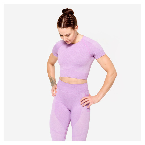Dámske crop top tričko 900 na fitness bezšvové ružové DOMYOS