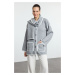 Trendyol Gray Soft Textured Scarf Beard Detailed Knitwear Cardigan