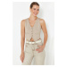 Trendyol Mink Button Detailed V-Neck Crop Regular/Normal Cut Flexible Knitted Vest