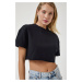 Happiness İstanbul Women's Black Crew Neck Basic Crop Knitted T-Shirt