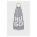 Vlnený šál HUGO šedá farba, s potlačou